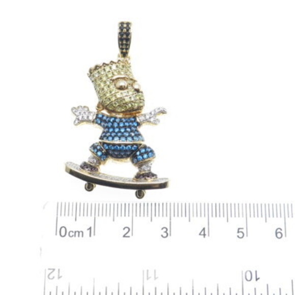 925 Sterling Silver Gold Plated Multi-Color Round-Cut C Z Bart Simpson Pendant - Picture 4 of 6